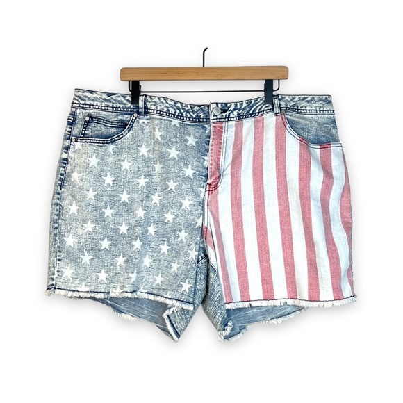 Cato Pants - Cato red white blue acid wash high rise American Flag 4th of July denim shorts